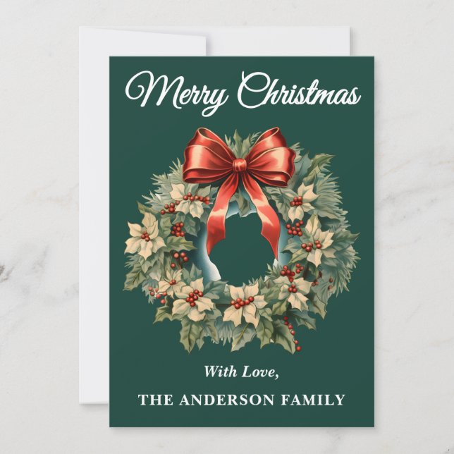 Cartão de Férias de Natal Green Holly Berry (Frente)