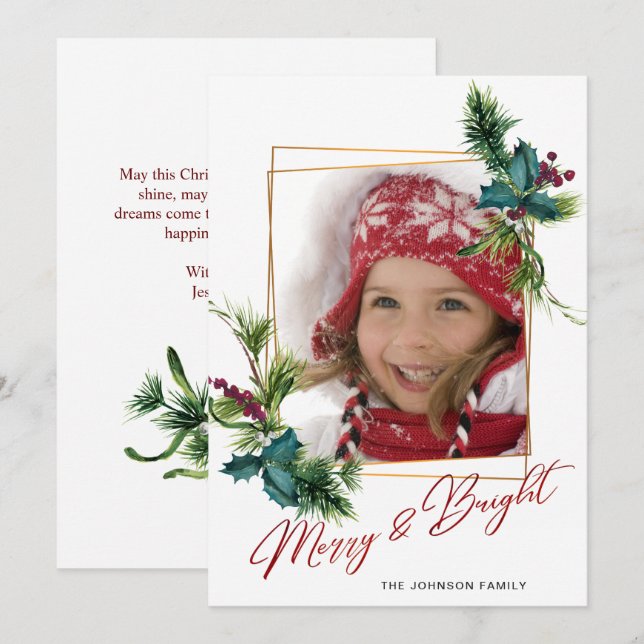 Cartão de Férias de Natal Holly Pine (Frente/Verso)