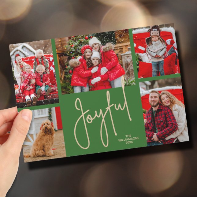 Cartão de Férias de Natal JOYFUL 5 (Gold JOYFUL Multi Photo Christmas Holiday Cards - INSTANT DOWNLOAD and/or PRINTED or both!)