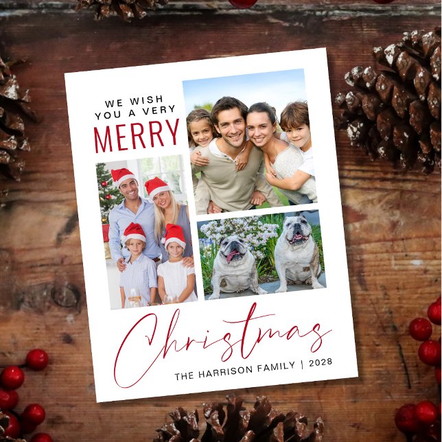 Cartão de Férias de Natal Merry - Foto 3 (This holiday season, let your family's smiles and heartwarming memories shine on our 3 photo card)