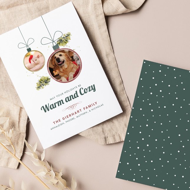 Cartão de Férias de Natal Moderno para Fotos de Pe (Christmas Greetings Pet Photos Warm and Cozy Card)
