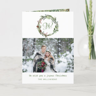 Cartão de Férias de Natal Monograma Pine Wreath