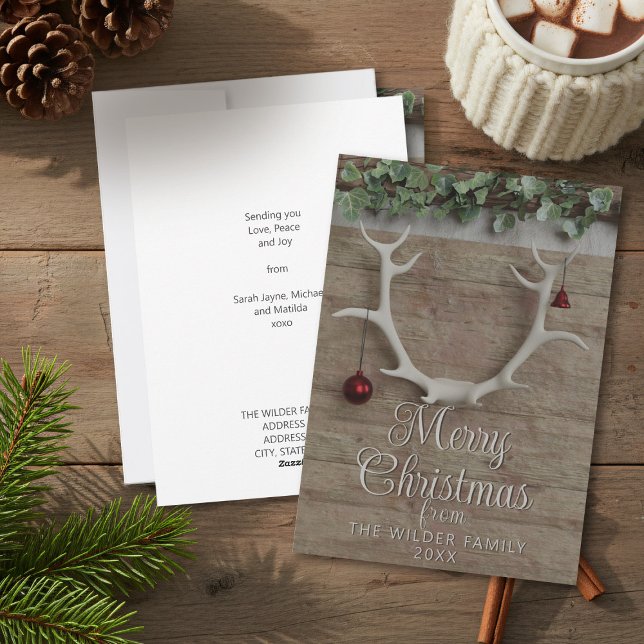 Cartão de Férias de Natal Não Fotográfico para Dee (Send warm wishes with our beautiful deer antler holiday cards. Perfect for a cozy, rustic Christmas.)