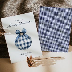 Cartão de Férias de Natal para Ornamento Azul Trad