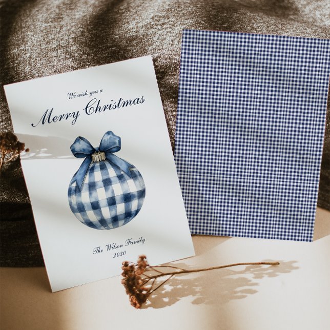 Cartão de Férias de Natal para Ornamento Azul Trad (Criador carregado)