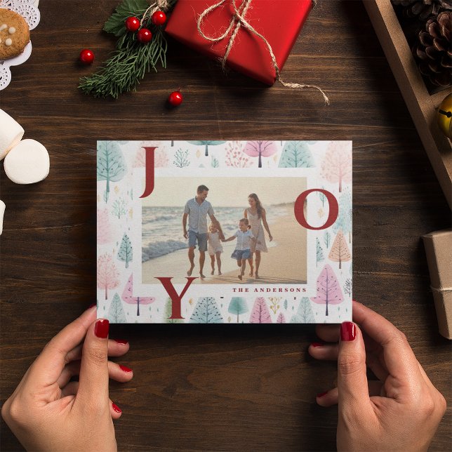Cartão de Férias de Natal Red Joy Pastel (Criador carregado)