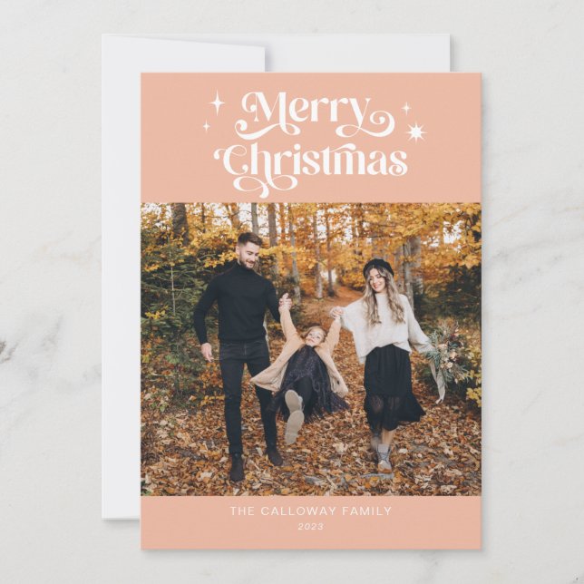 Cartão de Férias de Natal Rosa Retroativo (Frente)