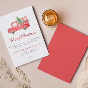 Cartão de Férias de Natal Vermelho com Aquarela