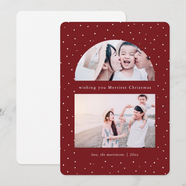 Cartão de Férias de Natal Vermelho Foto do Globo d (Frente/Verso)