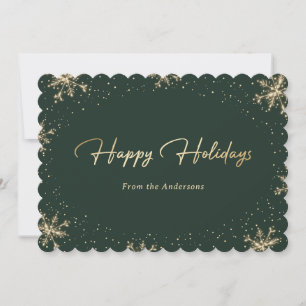 Cartão de Férias de Neve Dourado Verde Elegante