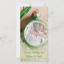 Cartão De Férias De Neve E Ornamento Verde