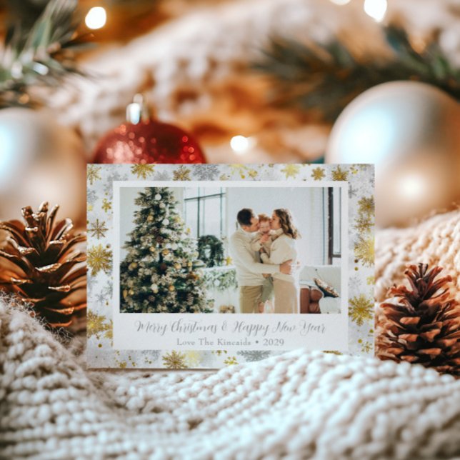 Cartão de Férias de Neve Elegante Dourado e Silver (Criador carregado)