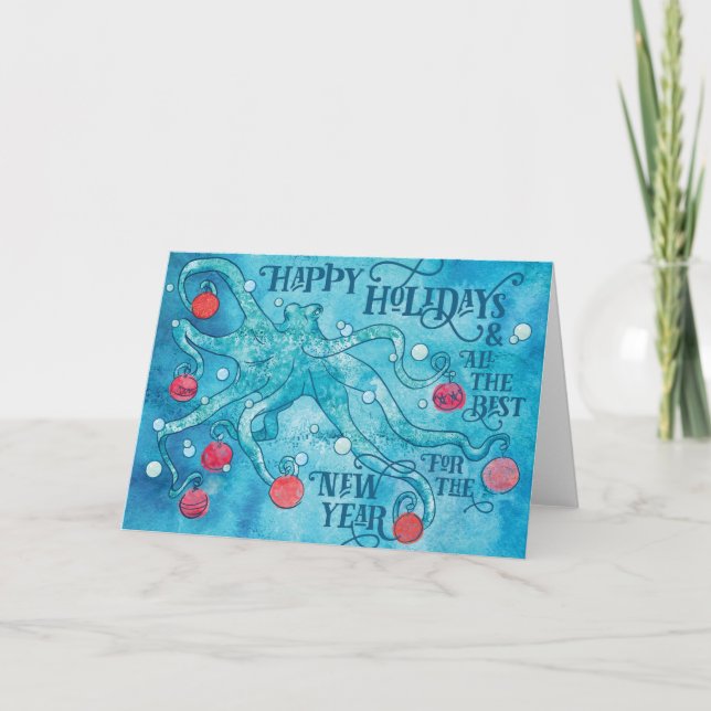 Cartão de Férias de Octopus Feliz (Frente)