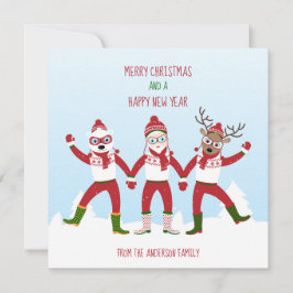 Cartão de Férias de Papais noeis e amigos de Natal