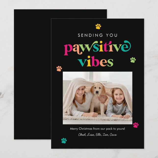 Cartão de Férias de Pet Cor Editável Vibrações Pos (Frente/Verso)