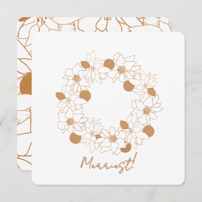 Cartão de Férias de Poinsettia Minimalista Dourado (Frente/Verso)