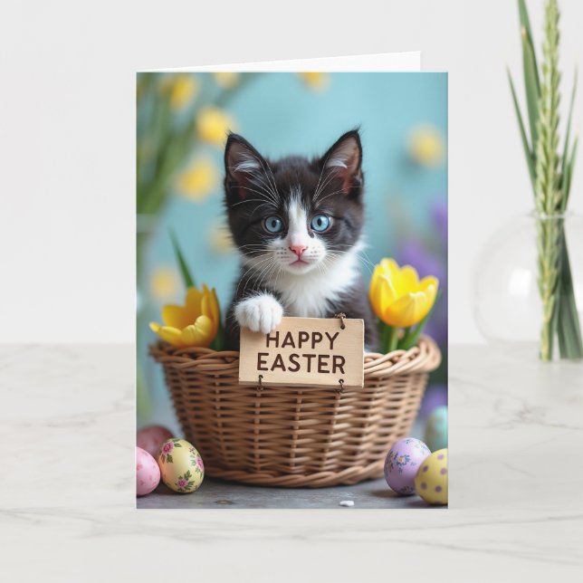 Cartão de Férias de Primavera de Gatinho Fofo (Frente)