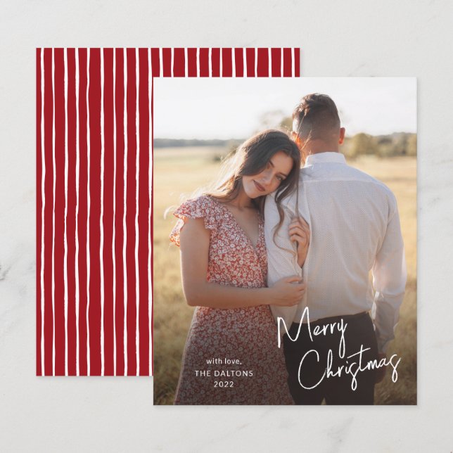 Cartão de Férias de Script de Natal Merry (Frente/Verso)