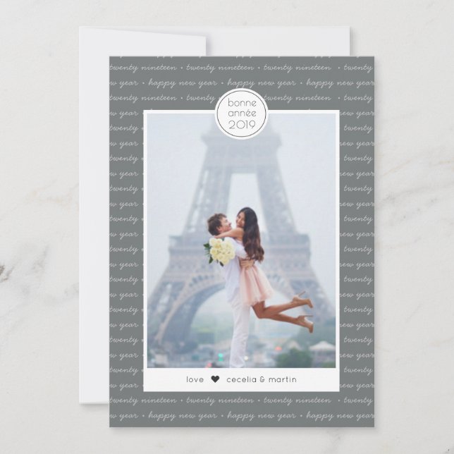 Cartão de Férias de Script do Feliz ano novo Bonne (Frente)