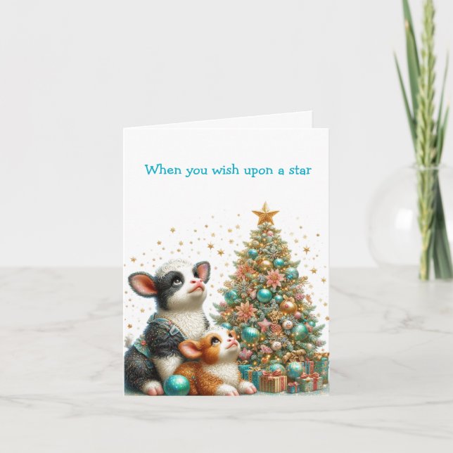 Cartão de Férias de Vaca de Natal Pastel (Frente)