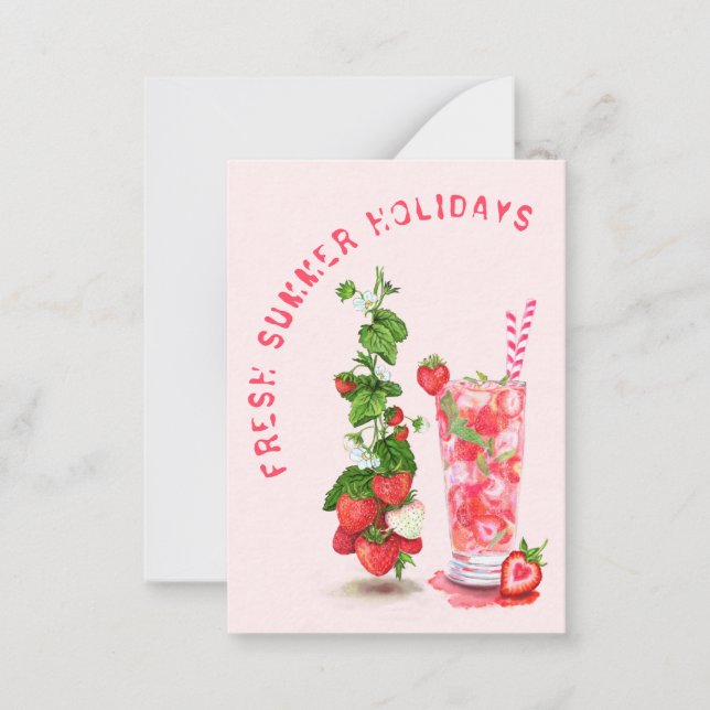 Cartão de Férias de Verão com Bebida de Morango Fr (Frente)