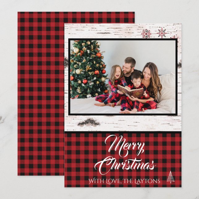 Cartão de Férias de Xadrez de Buffalo Vermelho e N (Frente/Verso)