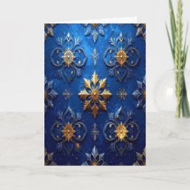 Cartão de Férias Decorativo Azul Dourado