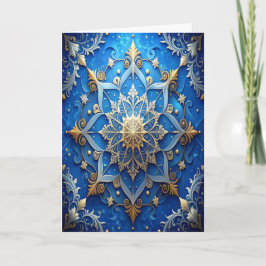 Cartão de Férias Decorativo Azul Dourado