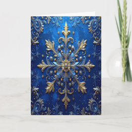 Cartão de Férias Decorativo Azul Dourado
