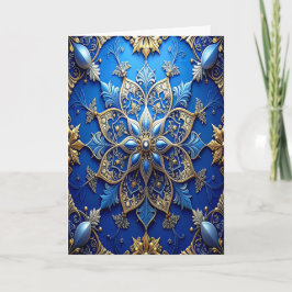 Cartão de Férias Decorativo Azul Dourado