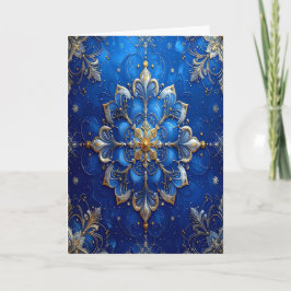 Cartão de Férias Decorativo Azul Dourado