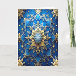 Cartão de Férias Decorativo Azul Dourado