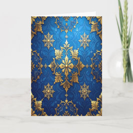 Cartão de Férias Decorativo Dourado Azul
