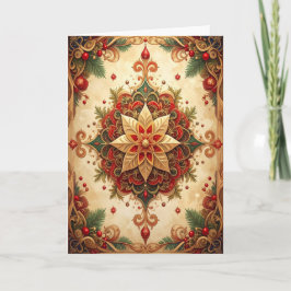 Cartão de Férias Decorativo Vermelho Verde