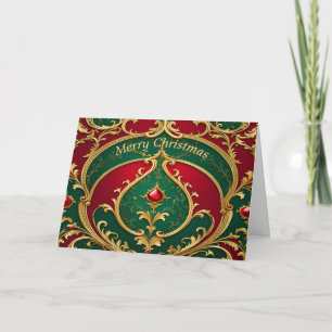 Cartão de Férias Decorativo Vermelho Verde Dourado