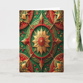 Cartão de Férias Decorativo Vermelho Verde Dourado