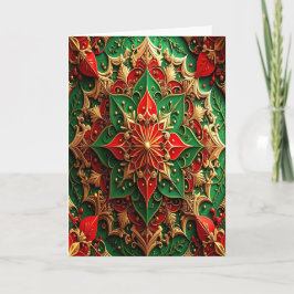 Cartão de Férias Decorativo Vermelho Verde Dourado