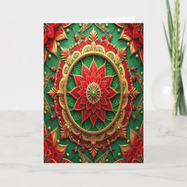 Cartão de Férias Decorativo Vermelho Verde Dourado