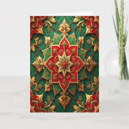 Cartão de Férias Decorativo Vermelho Verde Dourado