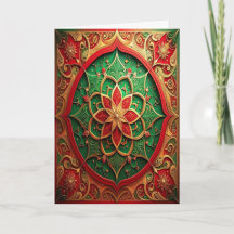Cartão de Férias Decorativo Vermelho Verde Dourado