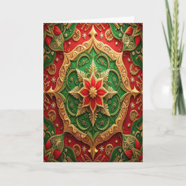 Cartão de Férias Decorativo Vermelho Verde Dourado