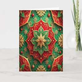 Cartão de Férias Decorativo Vermelho Verde Dourado
