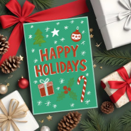 Cartão de Férias Desenho Mão em Verde