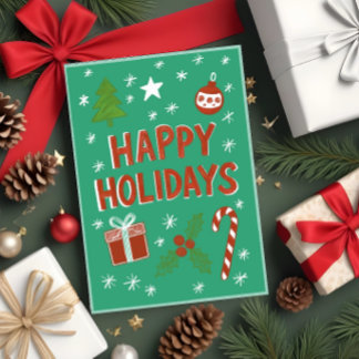 Cartão de Férias Desenho Mão em Verde