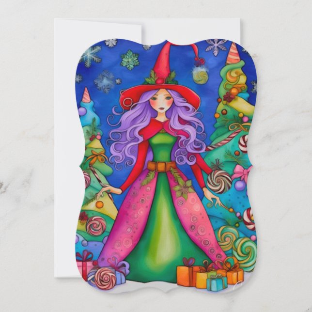 Cartão de Férias Design da Bruxa de Natal 3 (Frente)