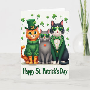 Cartão de Férias Divertido de Gatos Shamrock