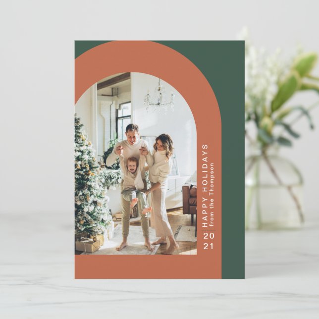 Cartão de Férias do Arch de Natal Moderno (Em pé/Frente)