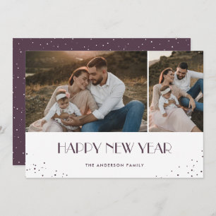 Cartão de Férias do Feliz ano novo de Foto Roxo Mo