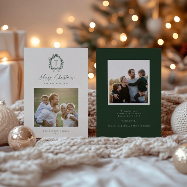 Cartão de Férias do Monograma Botânico Vintage (Criador carregado)