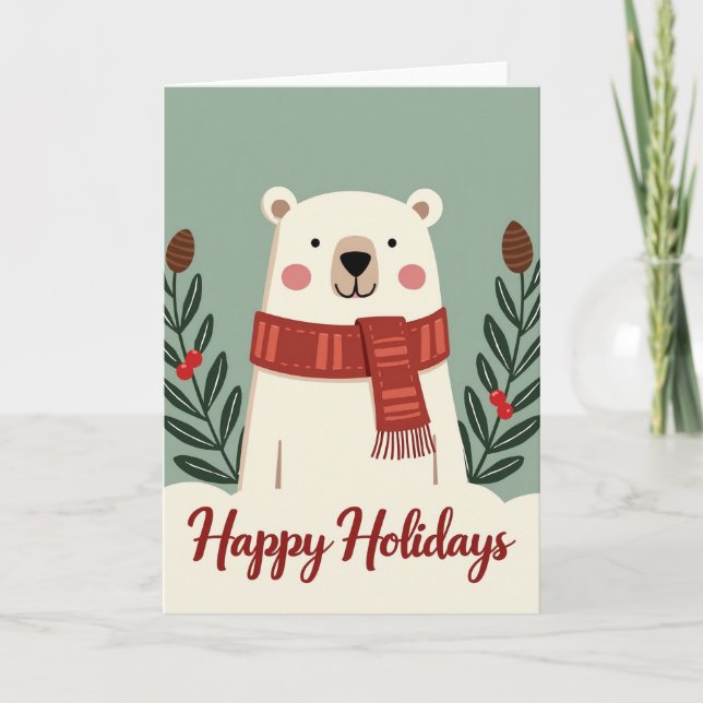 Cartão de Férias do Urso Polar Feliz (Frente)